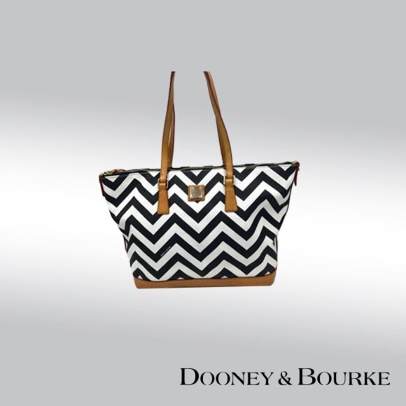 Dooney & Bourke Handbags - Dooney & Bourke Black & White Chevron Tote – Style FC521
